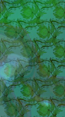 Yeşil ve mavi renkte çiçekler. Çiçekli karalama şeklinde Raster çiçek deseni. Yumuşak, bahar çiçekli arka plan.