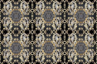 Raster illüstrasyonu. Gri, bej ve kahverengi renklerde, altın elementlerle klasik, pürüzsüz desen.