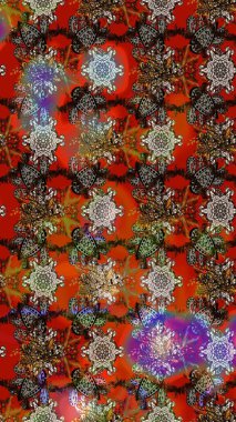 Kırmızı ve kahverengi renkte çiçekler. Çizim çiçek deseni duvar kâğıdı olarak kullanılabilir. Raster illüstrasyonu.