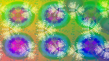 Raster deseni. Bahar çiçekleri dallı desen, yeşil ve mavi renkler çiçekli siluet.