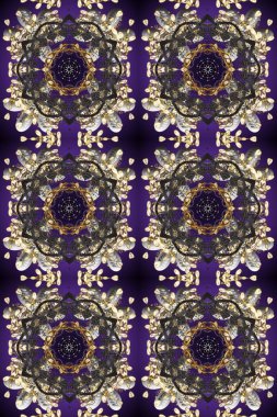 Kusursuz altın desen. Raster oryantal süs. Altın desenli gri, mor ve kahverengi altın elementli.