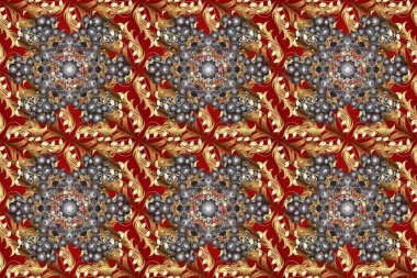 Çiçek deseni. Kusursuz raster arka plan. Şık bir grafik desen. Duvar kâğıdı barok, İspanyol kumaşı. Gri, kahverengi ve kırmızı renklerde altın elementler.