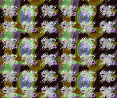 Raster Yumuşak kumaş deseni. Raster çiçek izi. Çiçek grisi ve yeşil çizim deseni. Klasik taslak çizimi.