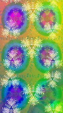 Ağaç dallı bahar çiçekli desen, çiçek siluetiyle yeşil ve mavi renkler. Raster deseni.