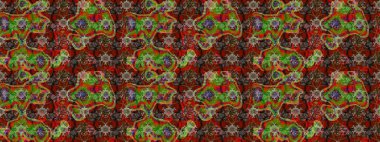 Raster illüstrasyonu. Kahverengi ve kırmızı renklere karalamalar çizilmiş çiçek deseni.