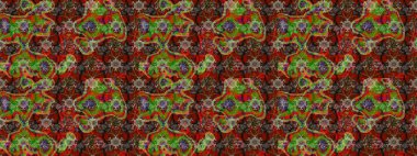 Raster illüstrasyonu. Kahverengi ve kırmızı renklere karalamalar çizilmiş çiçek deseni.