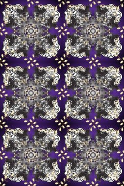 El yapımı dekoratif çerçeve, albüm kapağı, tebrik kartı, klasik Art deco tarzı. Altın karalama fantezi yapraklarından Raster soyut çiçek çelengi ve gri, mor ve beyaz renkte çiçek.