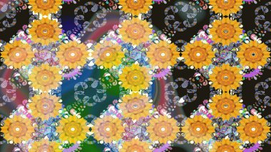 Raster. Renkli Bahar Teması eskiz kalıbı. Düz Çiçek Elementleri Tasarımı.