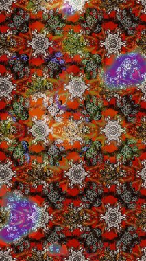 Eskiz arkaplan modeli. Yapraklı çiçekler ve kahverengi ve gri renklerde papatya çiçekleri. Raster - stok.