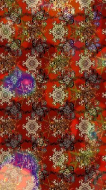 Modern çiçek arkaplanı. Parlak renkli çiçekleri ve kahverengi ve kırmızı renkte yaprakları olan harika bir çiçek deseni. Halk tarzı. Moda baskıları için zarif bir şablon.