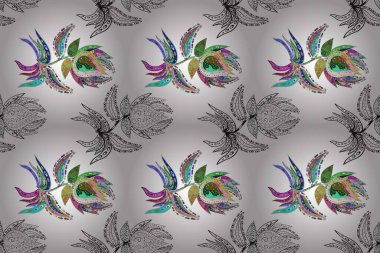 Beyaz, kırmızı ve gri renkte çiçekler. Hediye ambalaj kağıdı, tebrik kartları, posterler ve pankart tasarımı. Raster düz çiçekleri pürüzsüz desen.