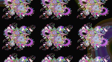 Çiçekli karalama şeklinde Raster çiçek deseni. Yumuşak, yaz çiçekli arka plan. Siyah ve mor renkte çiçekler.