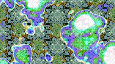 Güzel kumaş deseni. Raster suluboya deseni, narin çiçekler, yeşil ve mavi çiçekler, tebrik kartı şablonu..