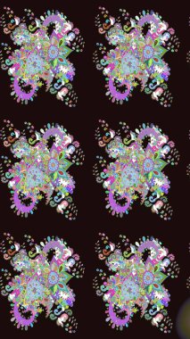 Düz Çiçek Elementleri Tasarımı. Raster illüstrasyonundaki çiçek desenli çizim. Renkli Bahar Teması eskiz kalıbı. Süslü kumaş deseni.