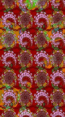 Tekstil, tebrik kartı, boyama kitabı, telefon kılıfı baskısı için kullanılabilir. Etnik Mandala süsü. Raster Henna dövme stili. Hint çiçekli desenli şal desenli..