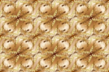 Bej, kahverengi ve altın elementli nötr renklerde altın desenler. Lüks, kraliyet ve Viktorya dönemi konsepti. Raster klasik barok çiçeksiz altın desenli. Süsleme.