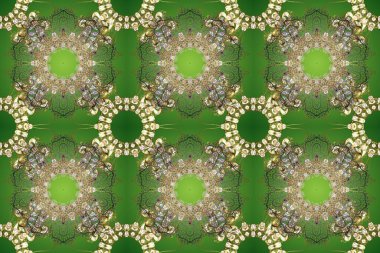 Tekrarlayan elementlerle kusursuz soyut arkaplan. Yeşil, bej, nötr ve altın desenli. Zarif raster klasik desen.