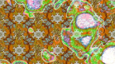 Düz Çiçek Elementleri Tasarımı. Renkli Bahar Teması eskiz kalıbı. Raster illüstrasyonundaki çiçek desenli çizim. Kahverengi ve yeşil renkte çiçekler.