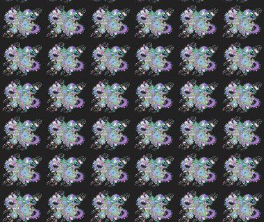 Raster Şirin kumaş deseni. Eskiz klasiği. Renkli Bahar Teması eskiz kalıbı. Düz Çiçek Elementleri Tasarımı.