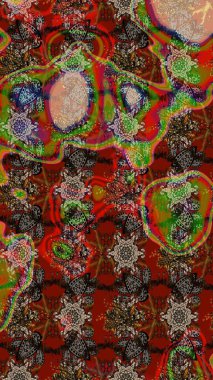 Sketch Floral Pattern in Raster illustration. Colour Spring Theme sketch pattern Background. Flowers on brown and red colors. Flat Flower Elements Design.