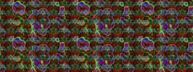 Raster düz çiçek çizim deseni. Yeşil ve kırmızı renkte çiçekler. Tasarım hediye paketi, tebrik kartları, posterler ve afiş tasarımı.