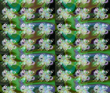 El çizimi çiçek çizimi deseni (fayans). Tekstil için suluboya eskiz deseni. Şirin çiçekler, desenli, yeşil ve nötr renklerle renkli çizim deseni.