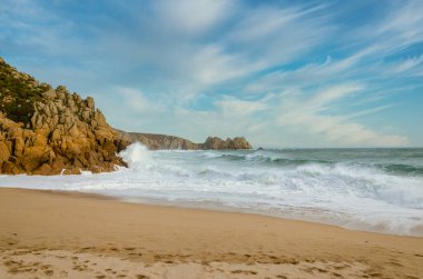 Porthcurno Beach Porthcurno, Cornwall, İngiltere, İngiltere 