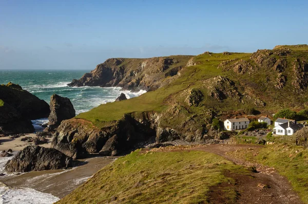 Veduta Delle Case Kynance Cove Cornovaglia Penisola Lizard Regno Unito — Foto Stock