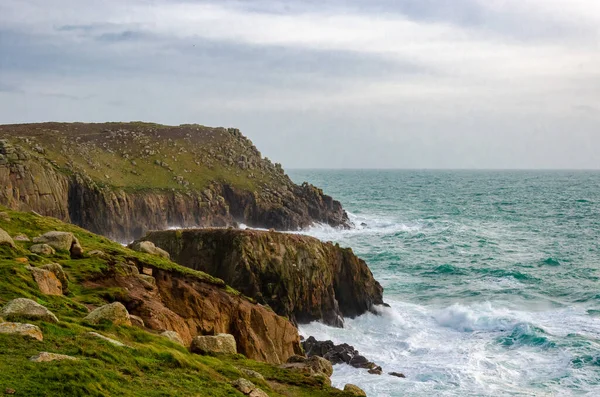 Cliffs Sea Lands End Inghilterra Parte Più Occidentale Dell Inghilterra — Foto Stock