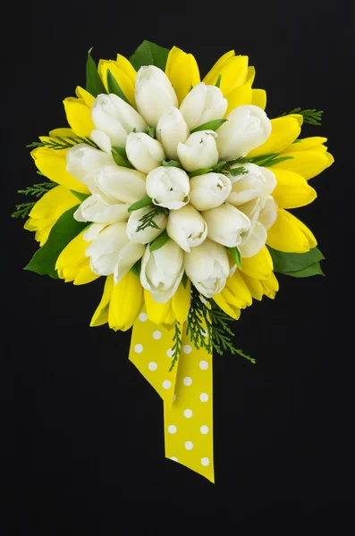Yellow and white tulip bouuet — Stock Photo, Image