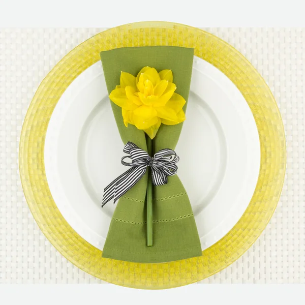 Green and yellow place setting