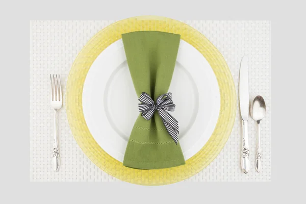 Zelené a žluté stolní prostírání — Stock fotografie