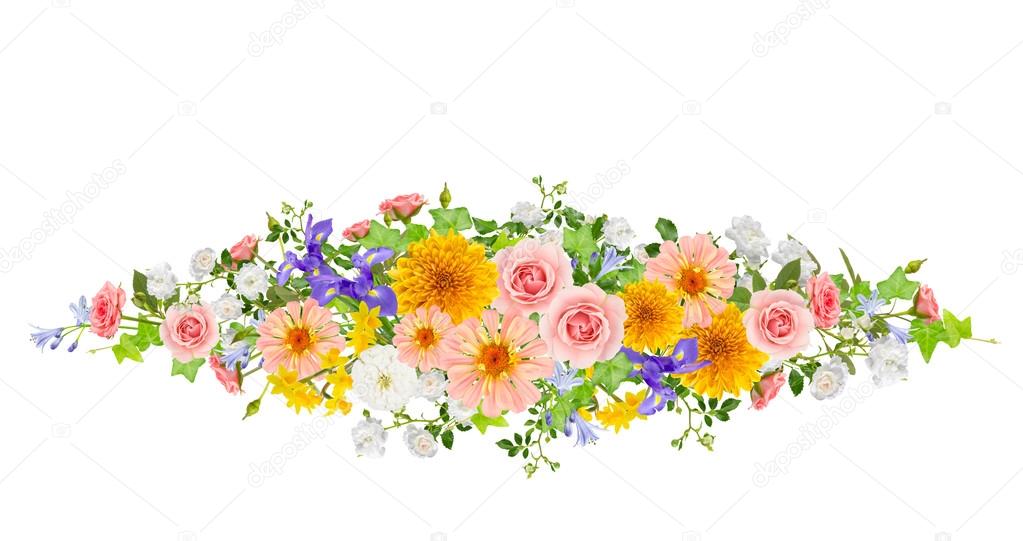 Collage of mixed flowers on white