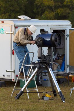 Amateur astronomer calibrates telescope clipart