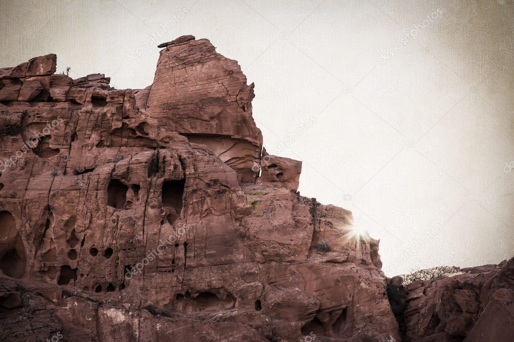 Sandstone cliffs with antique processing