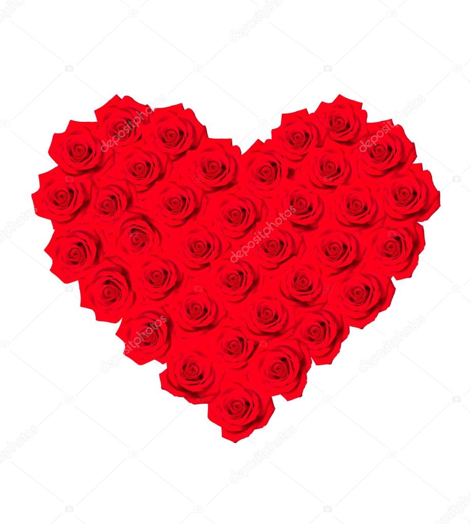 Red rose heart montage on white background