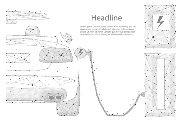 Carga elétrica do carro na estação de carregamento. Estilo armação de arame. Esboço elétrico da estação de carregamento do veículo. — Vetor de Stock