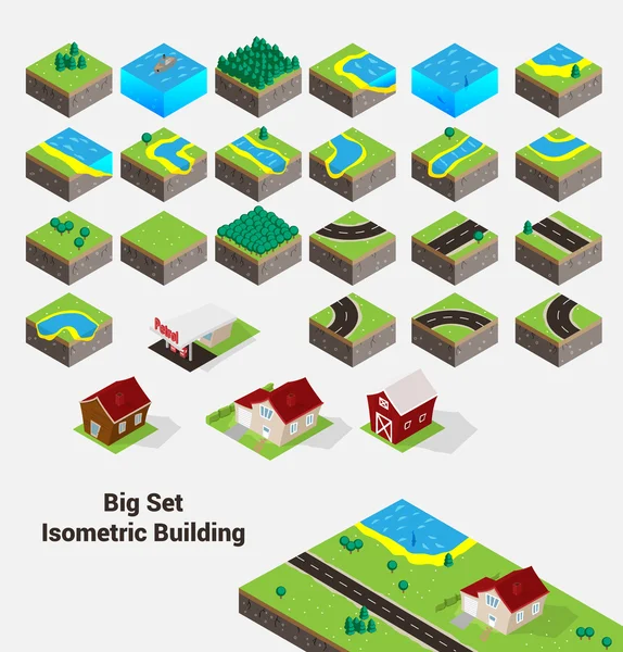 Isometrische gebouwen instellen — Stockvector