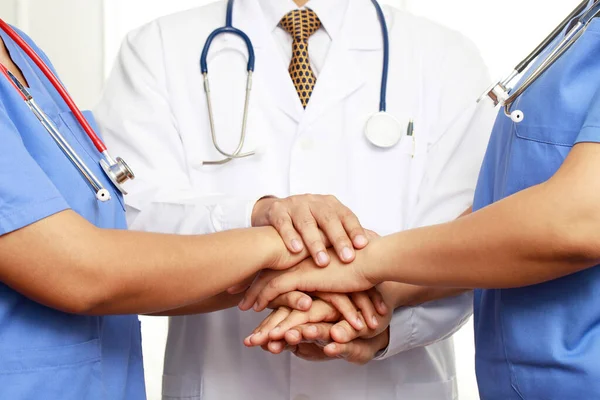 Concepto Trabajo Equipo Médico Enfermeras Coordinan Las Manos Para Trabajo — Foto de Stock