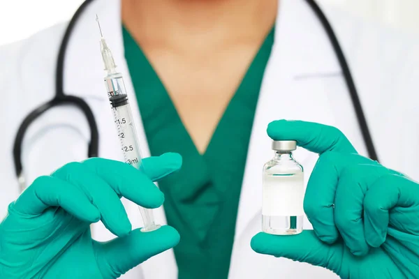 Médico Pronto Para Vacinar Contra Covid Hospital — Fotografia de Stock
