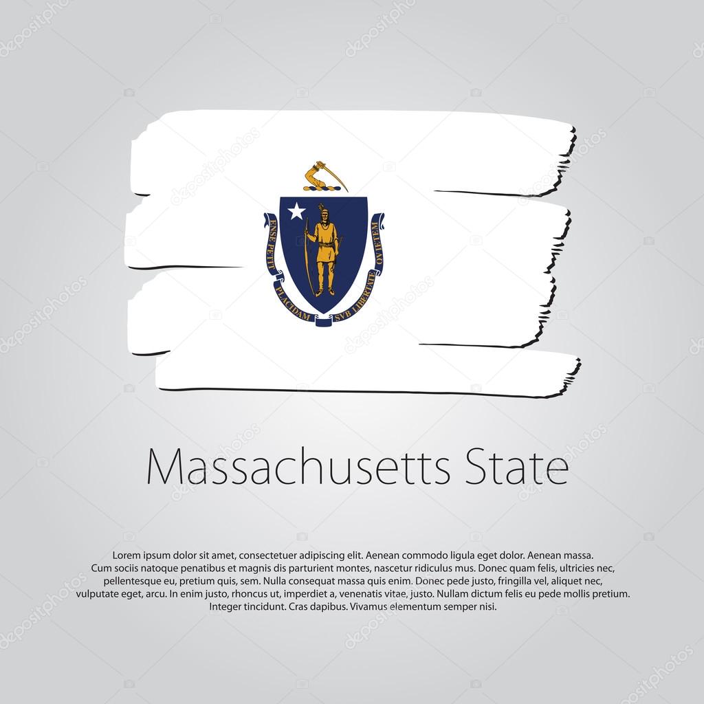 Massachusetts State Flag with colored hand drawn lines in Vector Format