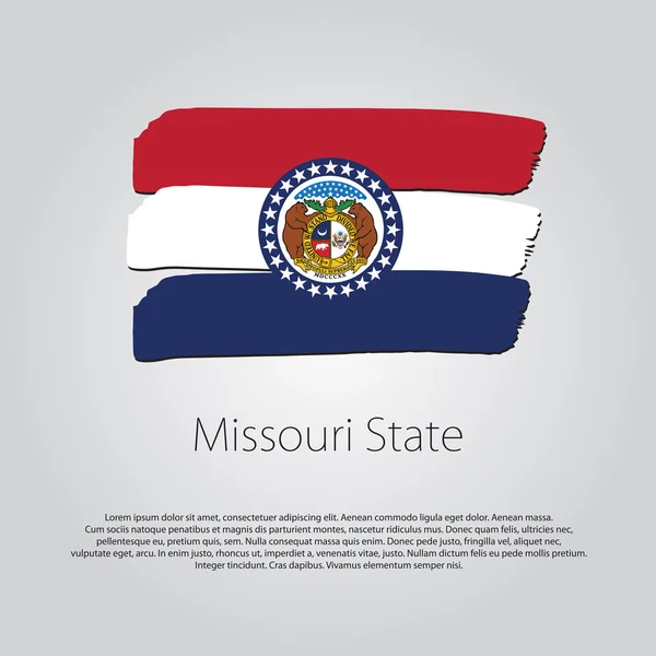 Missouri State Flag mit farbigen, handgezeichneten Linien im Vektorformat — Stockvektor