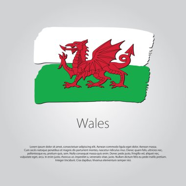 Vektör Biçiminde renkli el çizgileri olan Galler Bayrağı