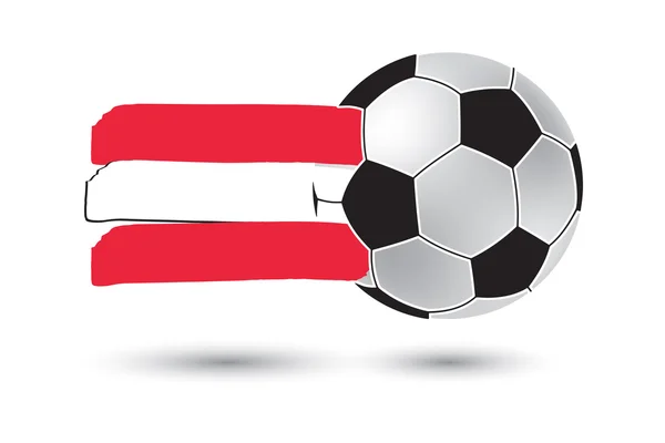 Futbol topu ve renkli el ile Avusturya bayrağı hatları çizilmiş — Stok fotoğraf