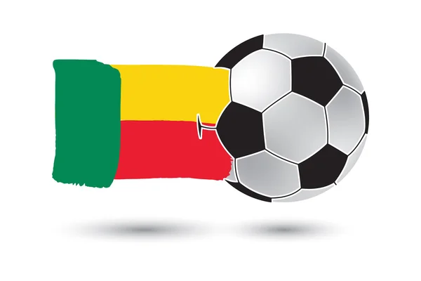 Voetbal en Benin vlag met gekleurde hand getrokken lijnen — Stockfoto