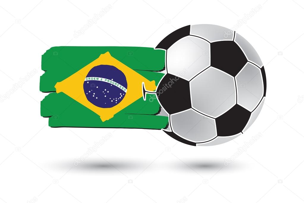 Soccer ball and Brazil Flag with colored hand drawn lines