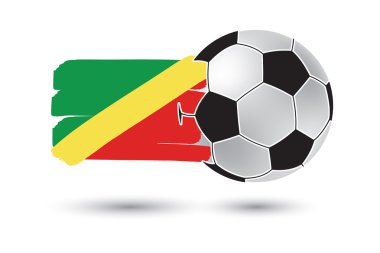 Futbol topu ve Kongo Cumhuriyeti bayrağı renkli el ile çizilmiş çizgiler