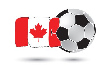 Futbol topu ve Kanada bayrağı renkli el ile çizilmiş çizgiler