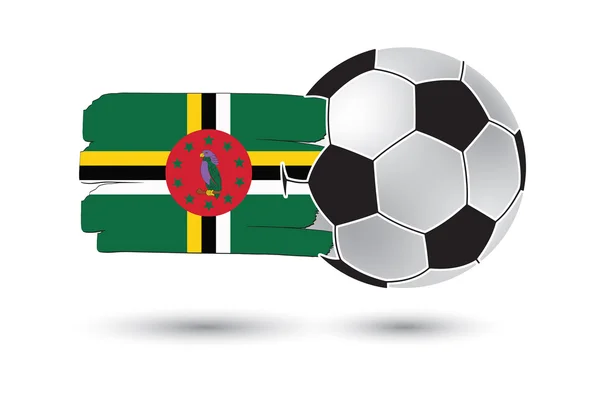 Pelota de fútbol y bandera de Dominica con líneas dibujadas a mano de colores — Foto de Stock
