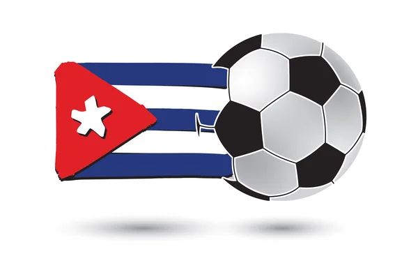 Μπάλα ποδοσφαίρου και σημαία της Κούβας με χρωματισμένα χέρι αντληθούν γραμμές — Φωτογραφία Αρχείου